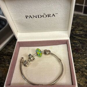 Pandora 925 bracelet, 1 Murano glass bead, 2 charms 925 silver